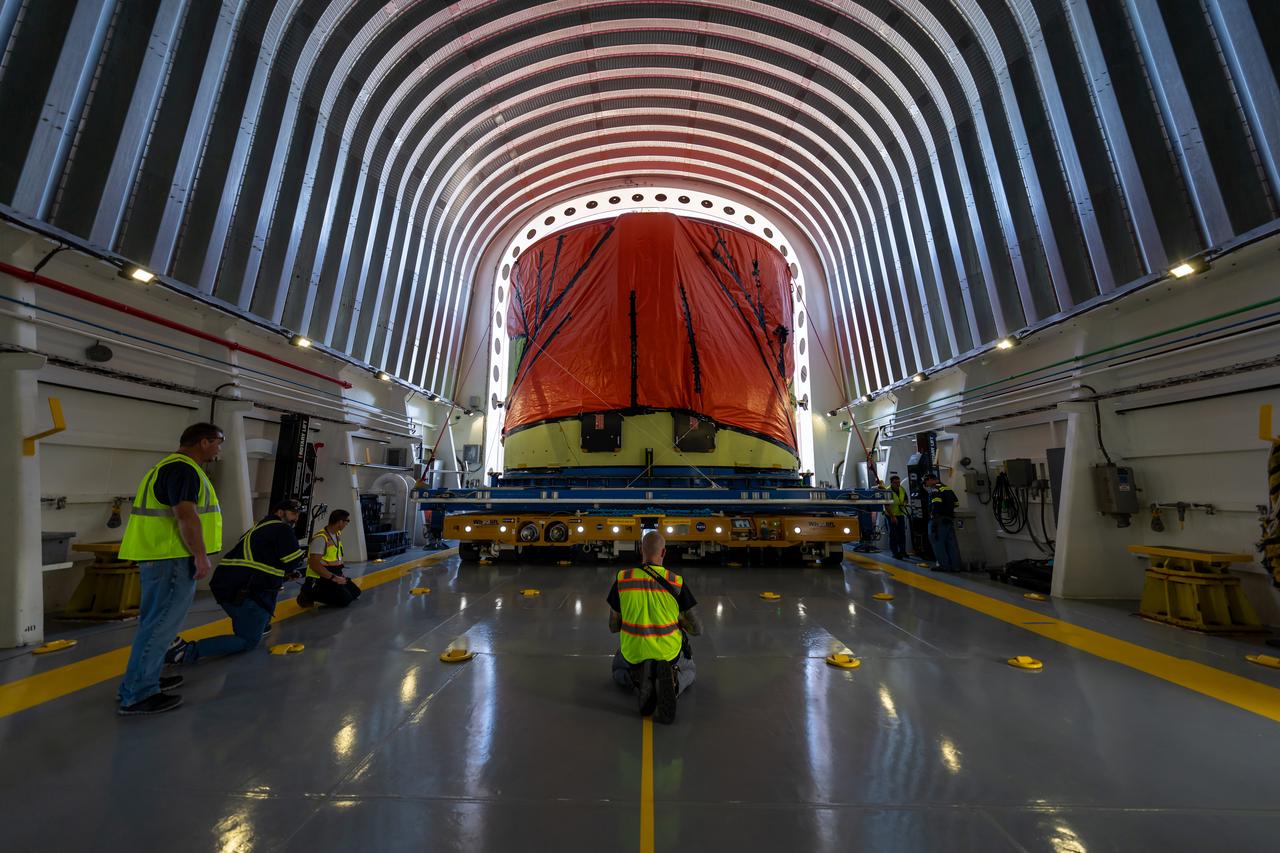 Teams at NASA’s Michoud Assembly Facility in New Orleans move the engine section flight hardware to the agency’s Pegasus barge Sunday, Dec. 4. The barge will ferry the engine section of NASA’s Space Launch System (SLS) rocket for Artemis III to the agency’s Kennedy Space Center in Florida. Once there, teams at Kennedy will finish outfitting the engine section, which comprises the tail-end of the rocket’s 212-foot-tall core stage, before integrating it to the rest of the stage. Beginning with production for Artemis III, NASA and core stage lead contractor Boeing will use Michoud, where the SLS core stages are currently manufactured, to produce and outfit the core stage’s five elements, and available space at Kennedy for final assembly and integration.